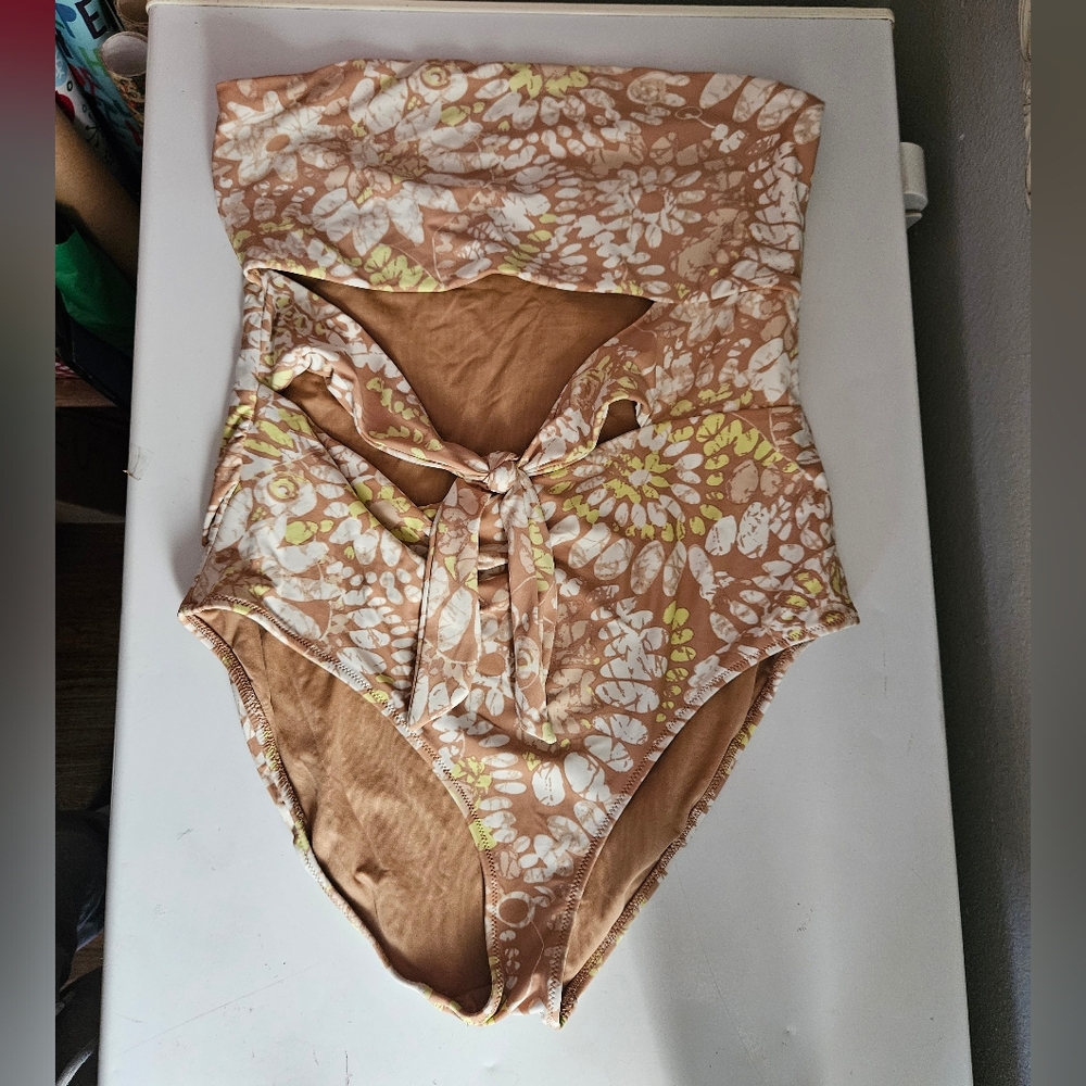 Aerie Nude Floral One Piece Full Coverage Swimsuit XL